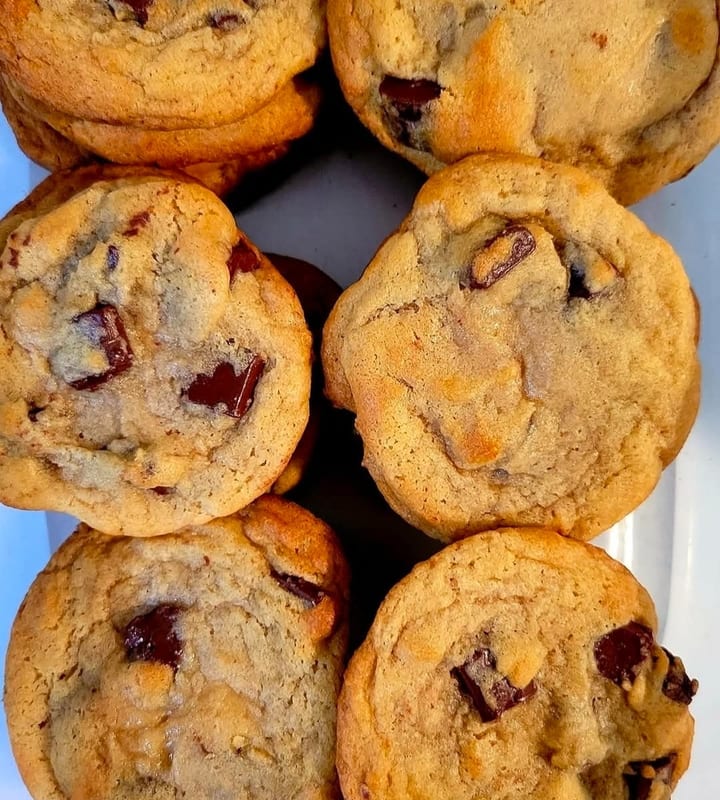 Warm chocolate chip cookie with a gooey center