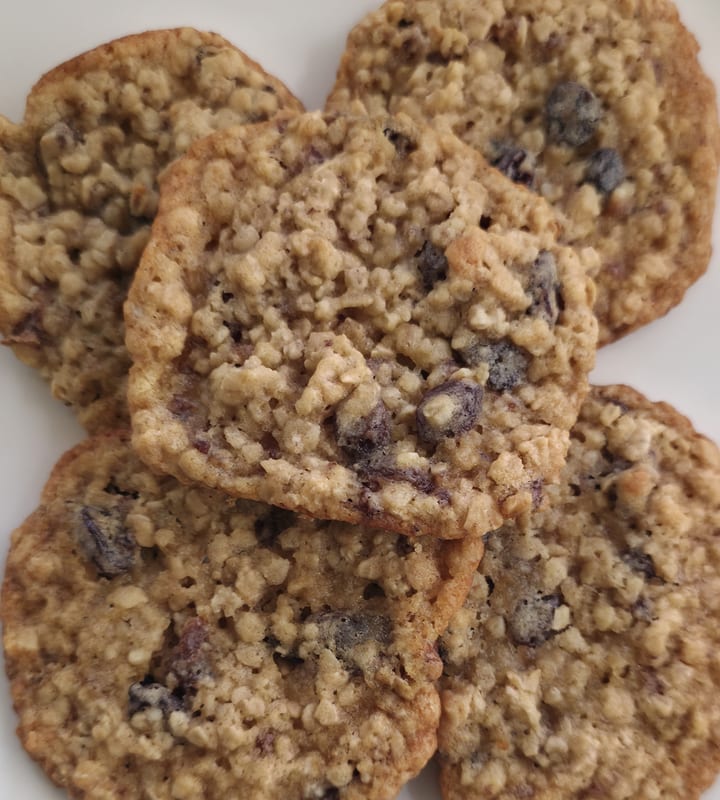 Homemade oatmeal raisin cookies on parchment paper